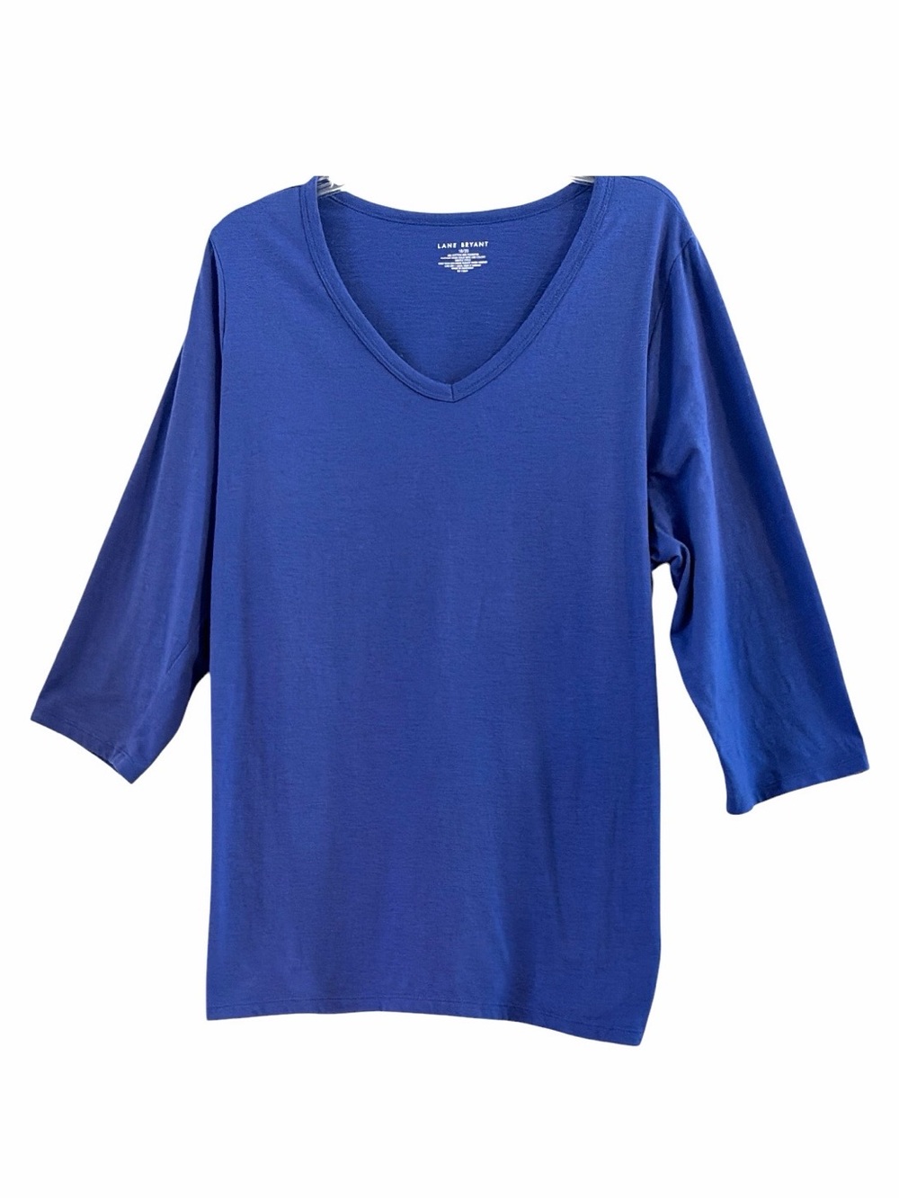 Lane Bryant Royal Blue V-Neck 3/4 Sleeve Side Ruched Knit Tee Top Plus 18/20